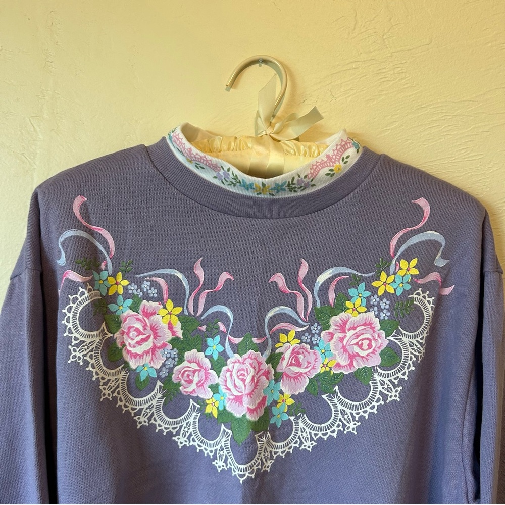 Pastel grandmacore floral purple sweater